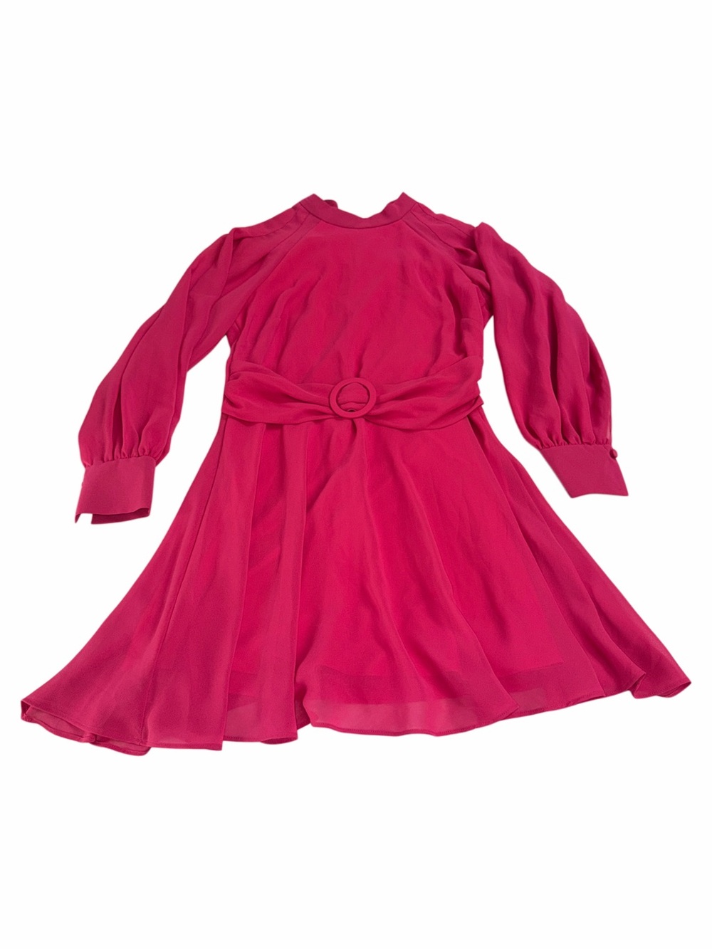 Women's Long-Sleeve Fuchsia Belted A-Line Dress